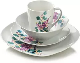 Affek Design LEA LAVENDER pietų rinkinys, 16 dalių, 370 ml puodelis / 500 ml dubuo, 17/19,5/25,5 cm
