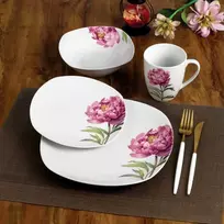 Affek Design LEA PEONY 16 dalių pietų servizas, 370 ml puodelis / 500 ml dubuo, 17/19,5/25,5 cm