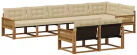 Lauko sofos komplektas su pagalve 8 pcs Natūralus ir bežinis