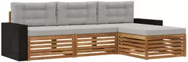 Lauko sofos komplektas 4 pcs Natūrali ir šviesiai pilka