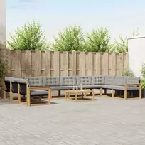 Lauko sofos komplektas 11 pcs Balta ir šviesiai pilka