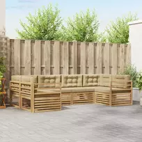 Lauko sofos komplektas 6 vnt. 6 vietos Balta ir kreminė