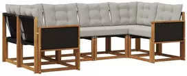 Lauko baldų komplektas Lauko sofos komplektas 6 pcs Natūrali ir Šviesiai pilka