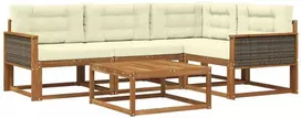 Lauko baldų komplektas Lauko sofos komplektas 5 pcs Natūralus ir grietinėlė
