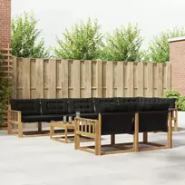 Lauko sofos komplektas 9 vnt. 8 vietos Balta ir juoda