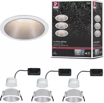 Paulmann įleidžiamų LED lubų šviestuvų komplektas Cole, apvalūs, 3 × 6,5 W, 2700 K, balti sidabriniai, IP44, 19,5 W, 93410