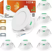 ALUSSO įleidžiami LED lubų šviestuvai IP65, 10 W, 800 lm, 3 spalvų, apvalūs, balti, komplektas 6 vnt. SI25-110D3WF-6