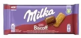 Pieninis šokoladas MILKA Biscoff iš Alpių pieno su karamelizuotų sausainių gabalėliais, 90 g