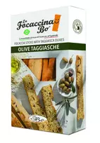 La Focaccina Bo Duonos lazdelės FOCACCINA, Olive Taggiasche, su alyvuogėmis, ryžių aliejumi, 100 g