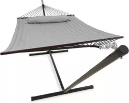 VITA5 lauko hamakas su stovu, dvigubas, 3,7 m x 1 m, 200 kg apkrova, pilkas, 5437344