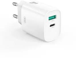 XO sieninis įkroviklis CE30 PD 30W 1x USB-C 1x USB baltas + laidas USB-C - Lightning