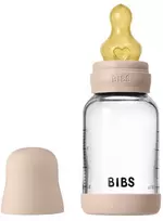 BIBS stiklinis buteliukas nuo dieglių 120 ml (Blush) pilnas komplektas