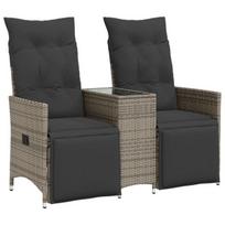 Atlošiama dvivietė sodo sofa，Lauko sofa su staliuku, pilka, poliratanas CFE67016