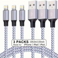 Nailoninis USB įkrovimo laidas, 3 Pakuotės - 10Ft (3m)