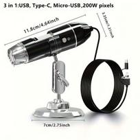Skaitmeninis mikroskopas 3-in-1, 1600X 3 viename 30 W pikselių