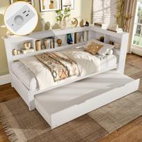 Daybett 90x200 cm, su USB, 2 lizdai, ištraukiama lova, latten, be čiužinio, balta
