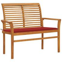Sodo suoliukas su raudona pagalvėle, 112 cm, rudas