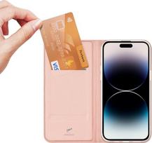 iPhone 15 Pro Max dėklas su atverčiamu dangteliu ir pinigine Skin Pro - rožinis
