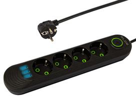 PS-450 4 lizdų 3xUSB tinklo ilgintuvas 5m juodas 2x1mm