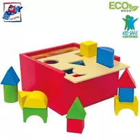Dėlionė Woody 90001 Eco Wooden Mokomosios spalvos formos rūšiavimo dėžės konstruktorius (20vnt) vaikams nuo 2 metų (16x16cm)