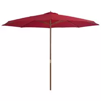 Lauko skėtis su mediniu stulpu, tamsiai raudonas, 350cm