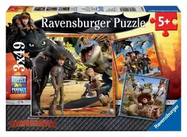 Dėlionė RAVENSBURGER rinkinys dėlionių Kaip Prisijaukinti Slibiną 3x49 det., 092581