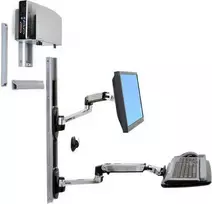 Laikiklis Ergotron – LX sieninio tvirtinimo sistema, vidutinio procesoriaus laikiklio klaviatūra ir monitorius