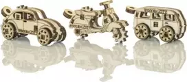 Dėlionė WOODEN CITY 3D Medinis Puzzle Modelis Senoviniai Automobiliai ir Motociklas