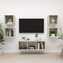 TV staliukas Televizoriaus spintelių komplektas, 5 dalių, ąžuolo, mediena