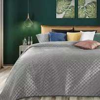 Eurofirany ARIEL Minkšto aksomo lovatiesė dygsniuota karšto spaudimo būdu (hot press) su žuvies žvynų motyvu, 220X240 cm, spalva: sidabrinė
