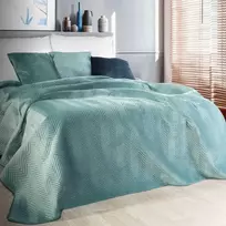 Eurofirany Mėtų žalios spalvos veliūrinis dekoratyvinis lovos užtiesalas, 230x260 cm, eglutės rašto dygsniavimas, dvipusis minkštas pledas, lovos užtiesalas miegamajam Lovatiesė