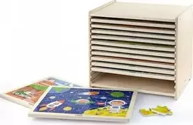Dėlionė Viga Toys Mediniai galvosūkiai 12 galvosūkių po 24 galvosūkių ant „Viga“ žaislų lentynos