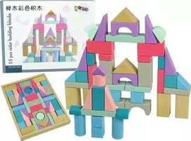 Medinių kaladėlių rinkinys mergaitėms Lean Toys Pilis, 55 vnt.