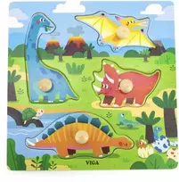 Viga Medinis Dėlionė Su Rankenomis Dinozaurai