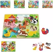 Tooky Toys TOOKY TOY medinis Montessori dėlionės gyvūnams fermai dera su formomis