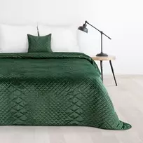 Eurofirany DESIGN 91 LUIZ / 3 Aksominė lovatiesė, dygsniuota karšto spaudimo būdu su geometriniu raštu, 170X210 cm, spalva: tamsi žalia Lovatiesė