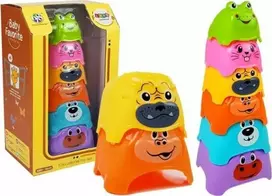 Piramidka Žaislinė piramidė vaikams Lean Toys su gyvūnų formos puodeliais