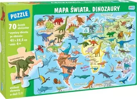 Dėlionė Wydawnictwo Jako Puzzle 70 elementų. Pasaulio žemėlapis. Dinozaurai