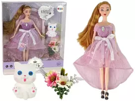 Lean Toys Lėlė Emily su ilgesniais plaukais ir baltu katinu