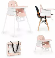 Rožinė ECOTOYS 3-in-1 sulankstoma vaikiška maitinimo kėdutė rožinė