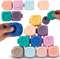 Malplay Spalvingos minkštos sensorinės kaladėlės, 10 vnt