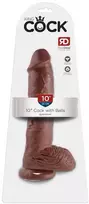 Pipedream King Cock 10 colių dydžio kamuoliukai rudi