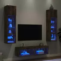 TV staliukas Sieninė TV sekcija su LED, 6 dalių, dūminio ąžuolo, mediena