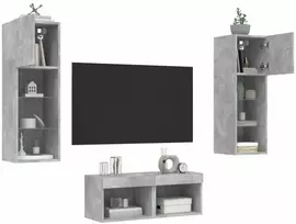 TV staliukas Sieninės TV spintelės su LED lemputėmis, 4 dalių, betono pilkos