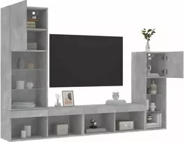 TV staliukas Sieninė TV sekcija su LED, 4 dalių, betono, apdirbta mediena