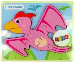 Medinė dėlionė Dinozauras, rožinė/mėlyna