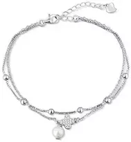 Jwl Luxury Pearls Dviguba sidabrinė apyrankė su tikru perlu ir cirkoniu JL0801