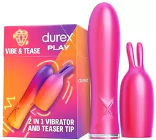 Durex Žaiskite Vibe & Tease 2in1 vibratorių su stimuliuojančiu antgaliu