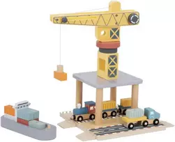 Tooky Toys TOOKY TOY medinis uosto kranas su transporto priemonėmis