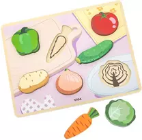 Viga Toys Viga medinė Montessori dėlionė 2in1 Daržovės